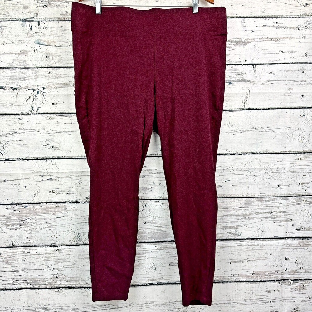 Torrid Women's [Size 3 XL] Burgundy Paisley Print Knit‎ Pants Stretch Leggings